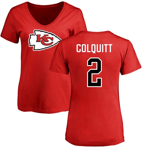 Women Kansas City Chiefs #2 Colquitt Dustin Red Name and Number Logo Slim Fit TShirt->youth nfl jersey->Youth Jersey
